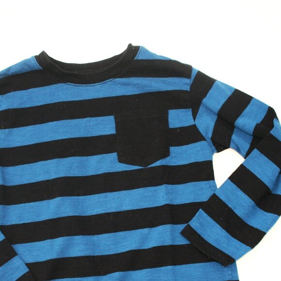 BOYS 6 LONG SLEEVE TEE BLUE BLACK WIDE STRIPE SHIRT SCHOOL VACAY COOL KID - Picture 2 of 4
